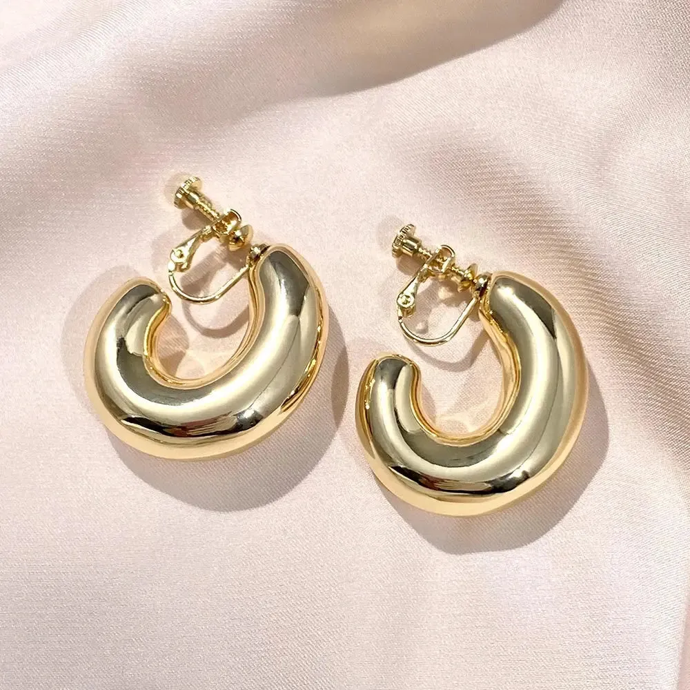 Minimalist Gold Big Hoop Clip Earrings  Circle Non Pierced Earrings