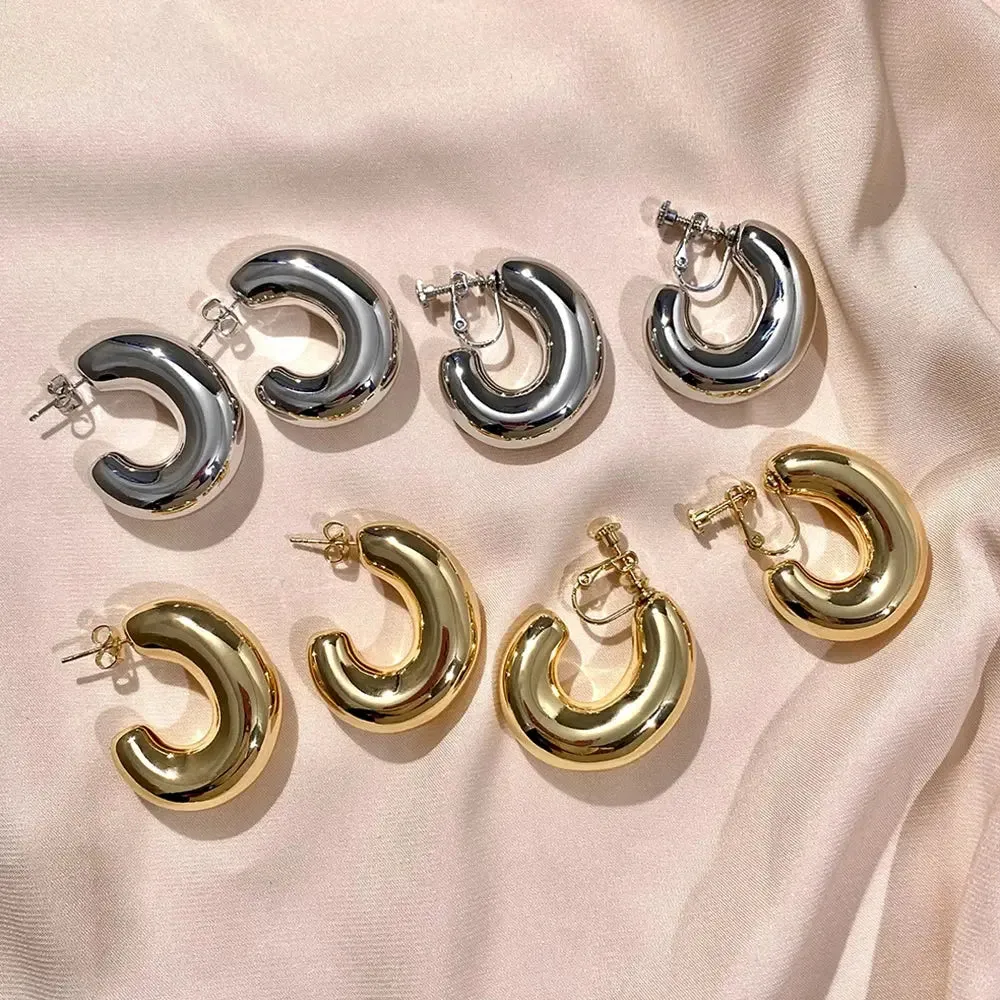 Minimalist Gold Big Hoop Clip Earrings  Circle Non Pierced Earrings