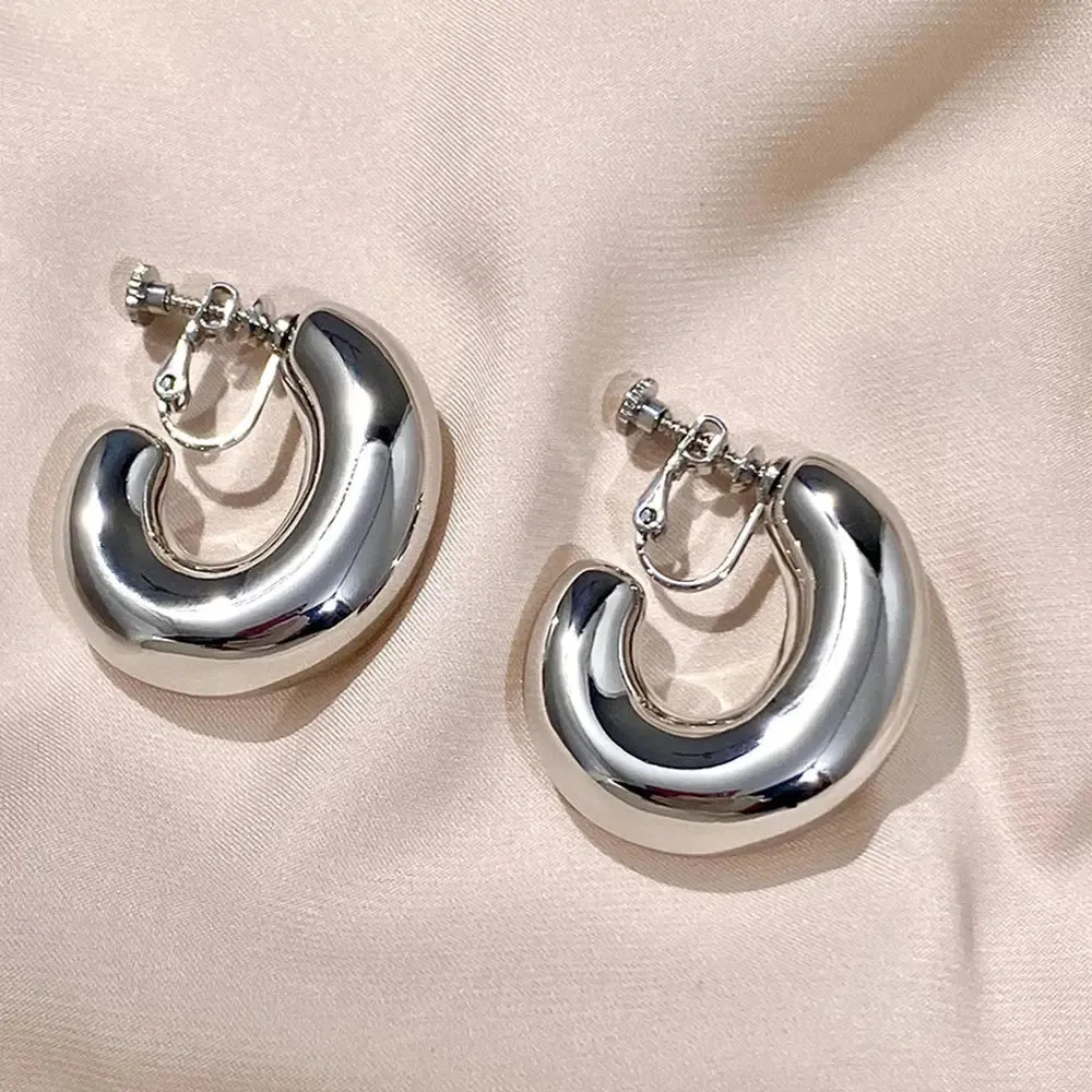 Minimalist Gold Big Hoop Clip Earrings  Circle Non Pierced Earrings