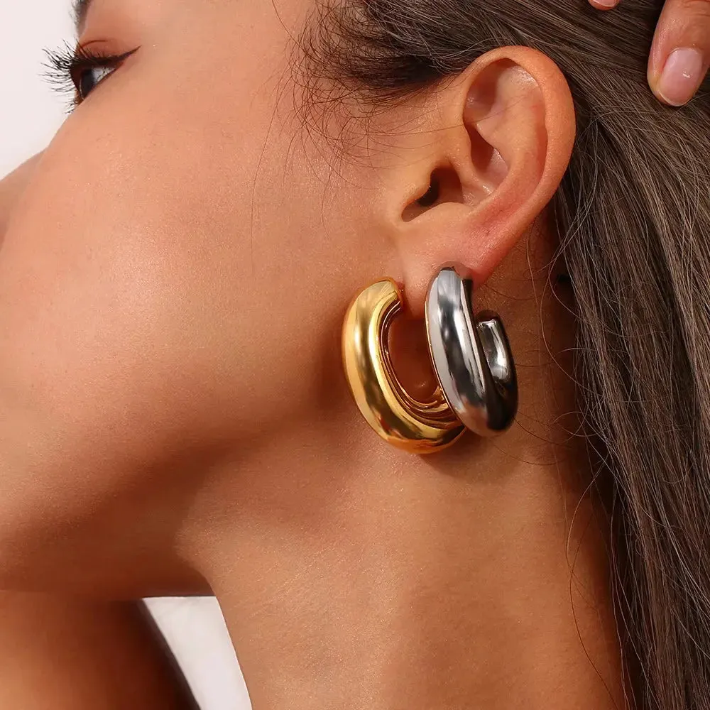 Minimalist Gold Big Hoop Clip Earrings  Circle Non Pierced Earrings