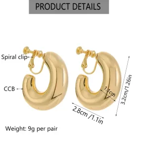 Minimalist Gold Big Hoop Clip Earrings  Circle Non Pierced Earrings