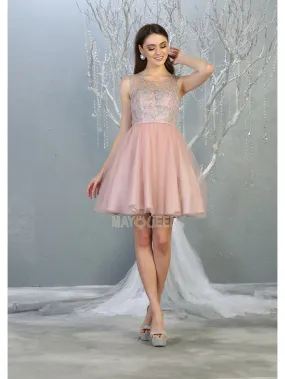 MQ 1803 - Shimmer Tulle A-Line Homecoming Dress with Glitter Print Bodice