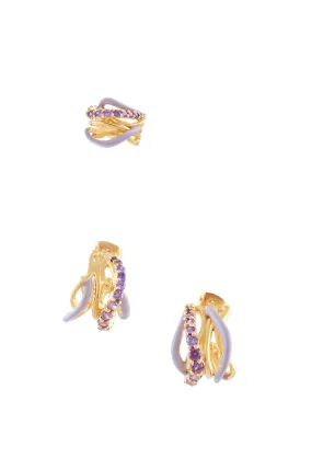 MULTI WAVE HOOP EAR-SET WITH STONES AND ENAMEL