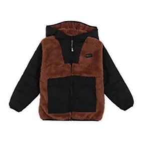 Nano Kids Hooded Sherpa Jacket in Brown/Black : Size 2 to 10