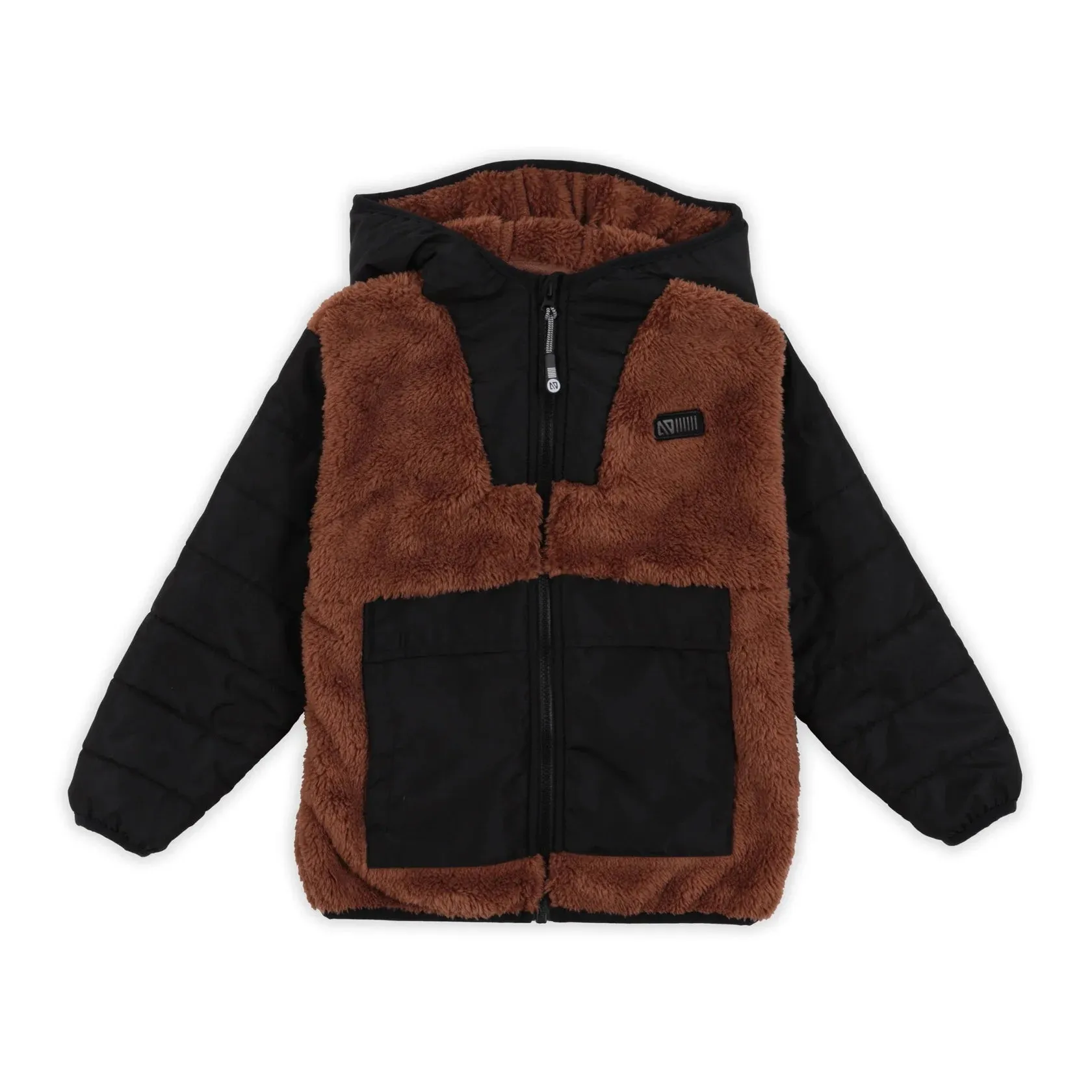 Nano Kids Hooded Sherpa Jacket in Brown/Black : Size 2 to 10