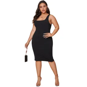 NEW black polyester/spandex slip dress, size 14