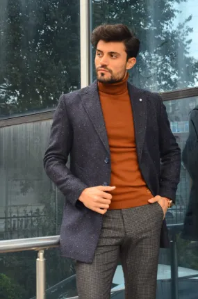 New Collection Navy Wool Winter Coat