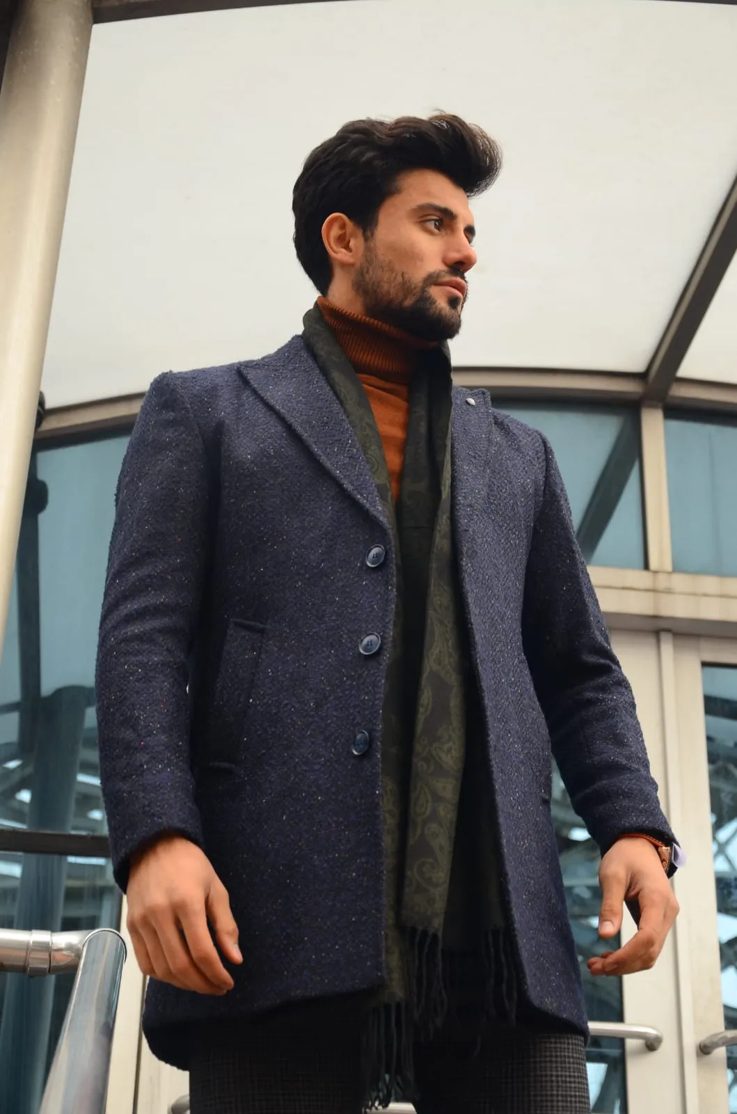 New Collection Navy Wool Winter Coat