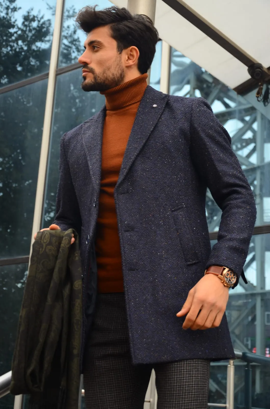 New Collection Navy Wool Winter Coat
