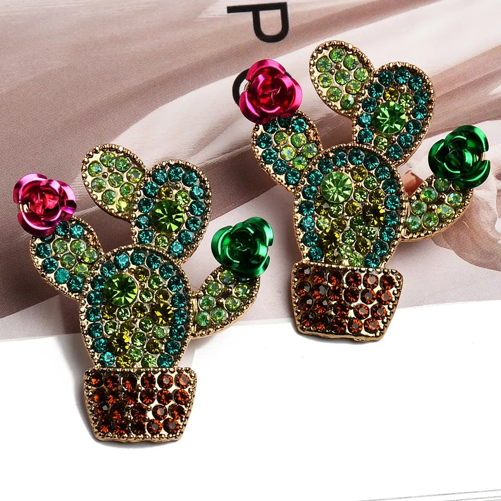 New Green Cactus Fairy Grunge Stud Earrings