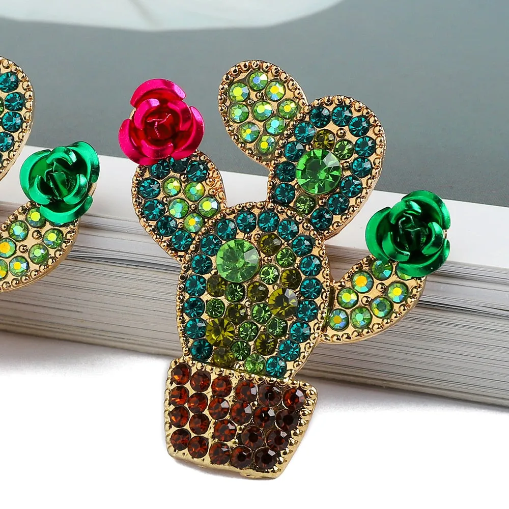 New Green Cactus Fairy Grunge Stud Earrings