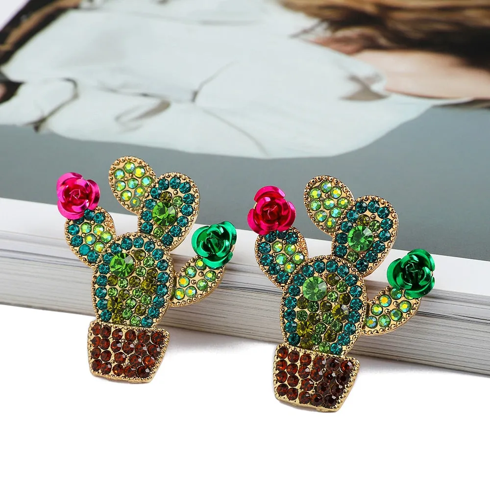 New Green Cactus Fairy Grunge Stud Earrings