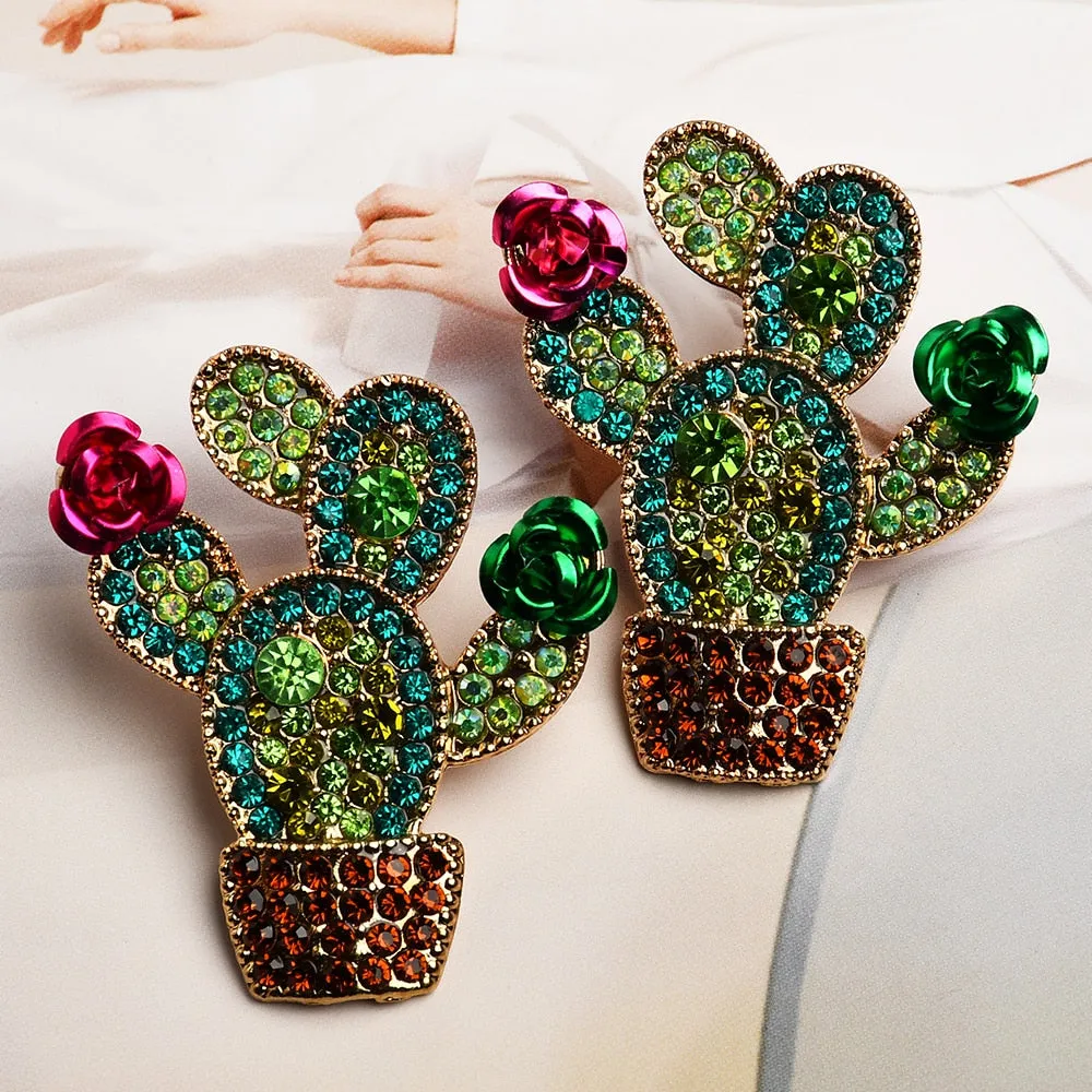 New Green Cactus Fairy Grunge Stud Earrings