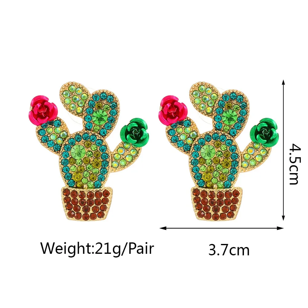New Green Cactus Fairy Grunge Stud Earrings