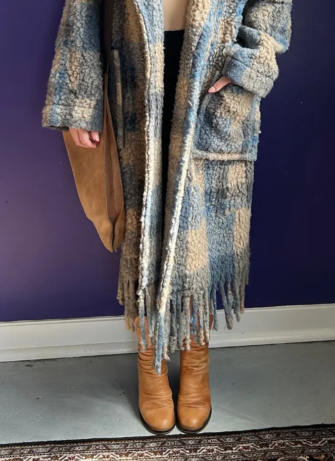 Omer Coat in beige blue by XD Xenia
