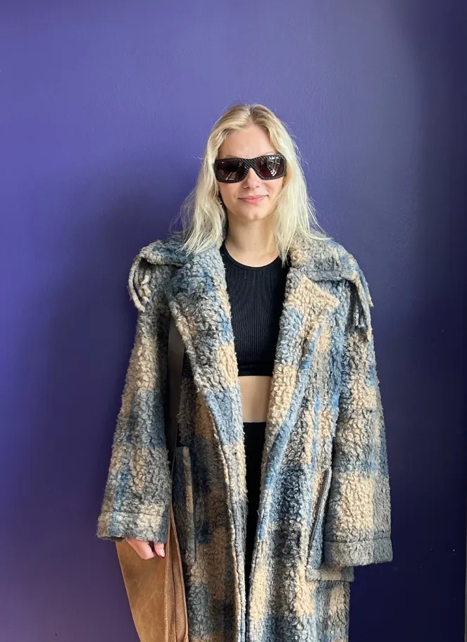 Omer Coat in beige blue by XD Xenia