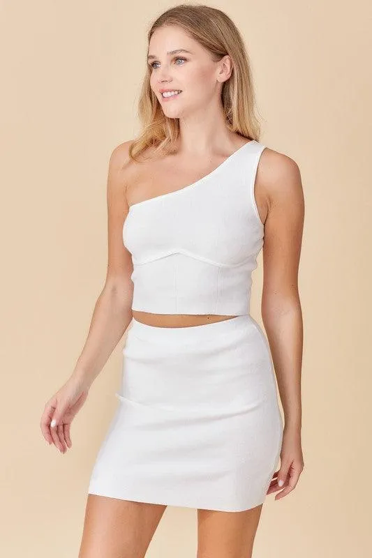 one shoulder knit crop top