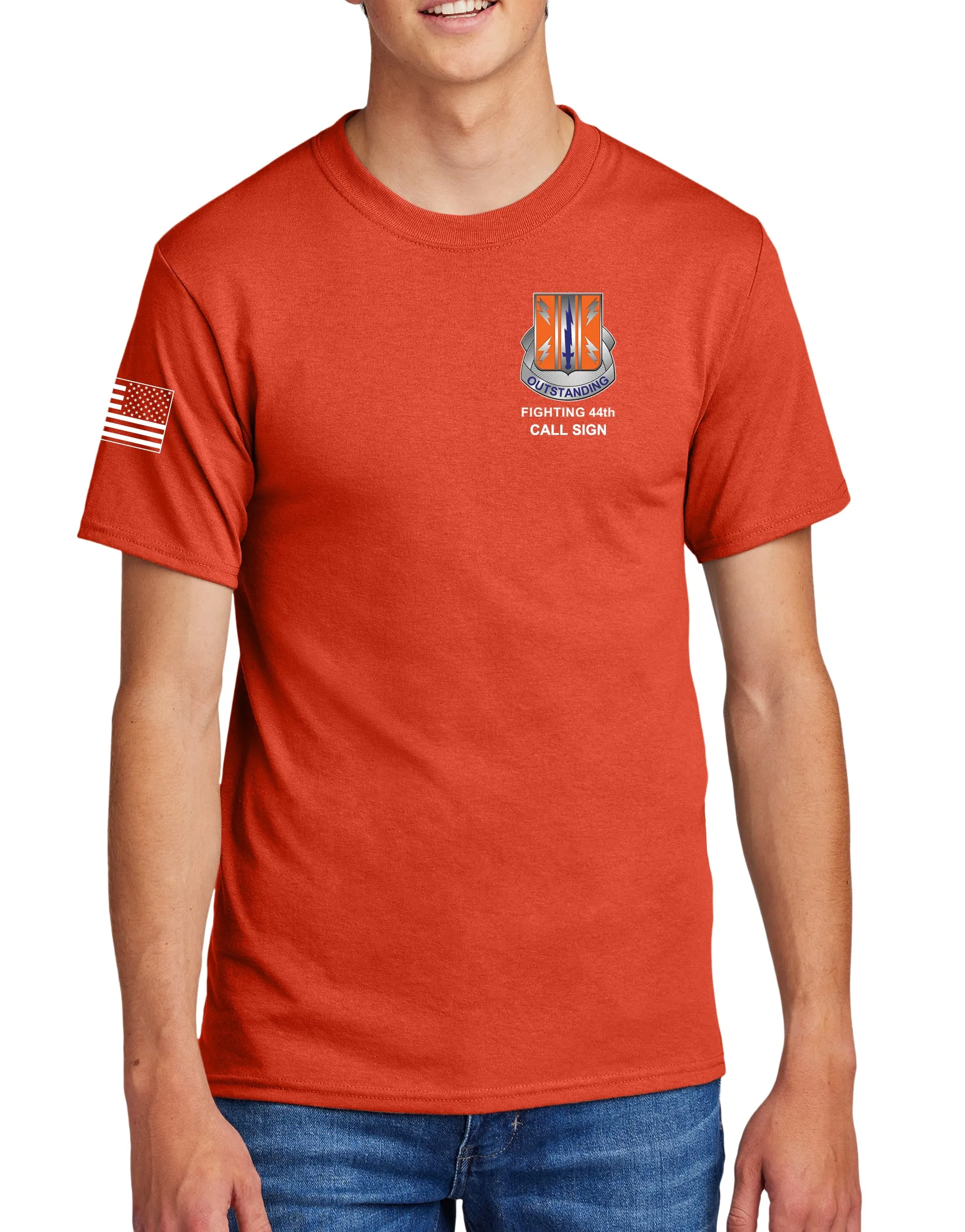 Orange 50-50 Blend Unisex PT Short Sleeve Shirt. Approved for PT