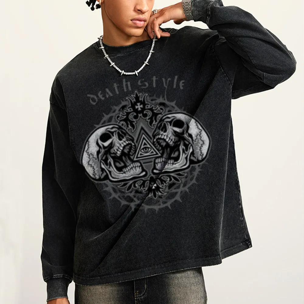 Oversized Vintage Washed Gothic Death Style Graphic Sweatshirt