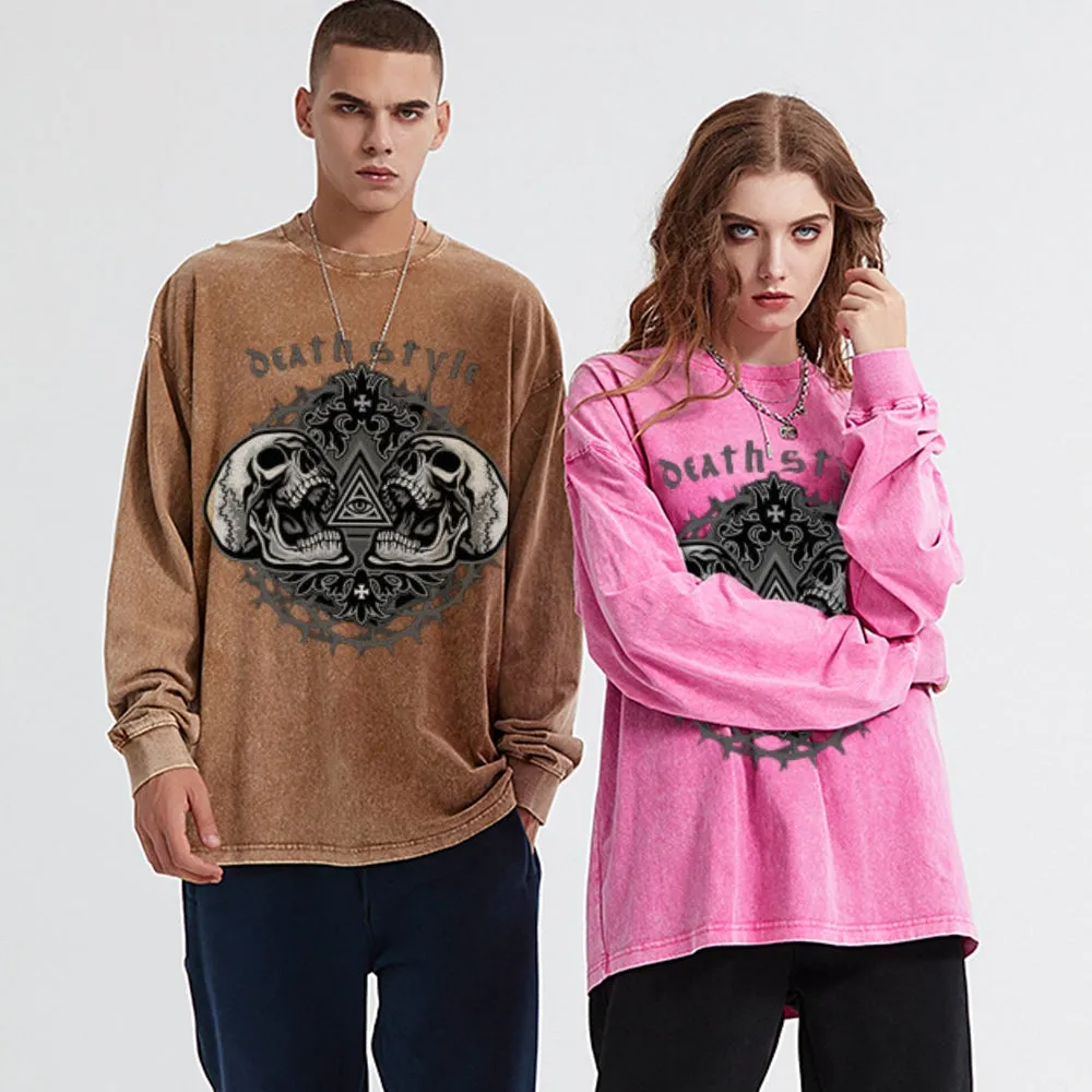 Oversized Vintage Washed Gothic Death Style Graphic Sweatshirt
