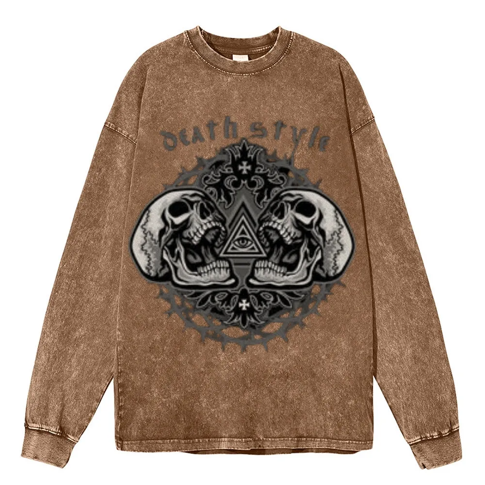 Oversized Vintage Washed Gothic Death Style Graphic Sweatshirt