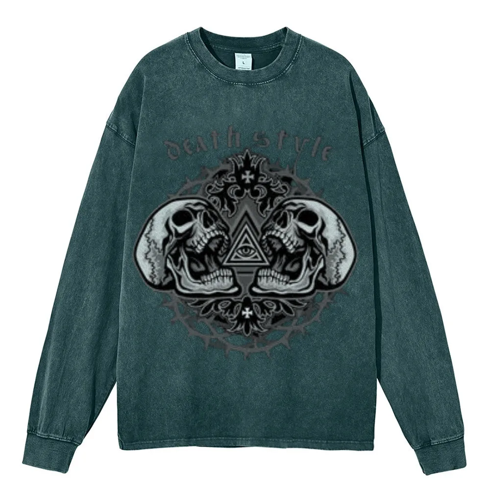 Oversized Vintage Washed Gothic Death Style Graphic Sweatshirt
