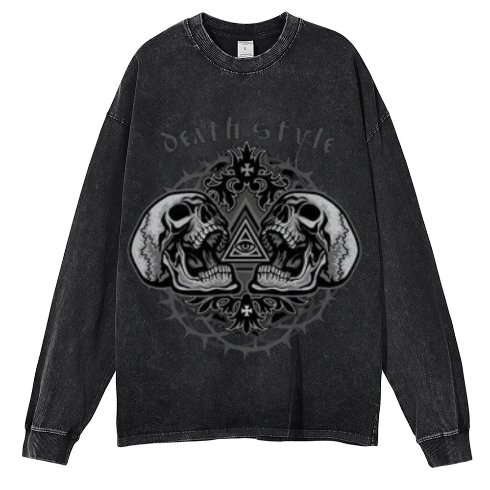 Oversized Vintage Washed Gothic Death Style Graphic Sweatshirt