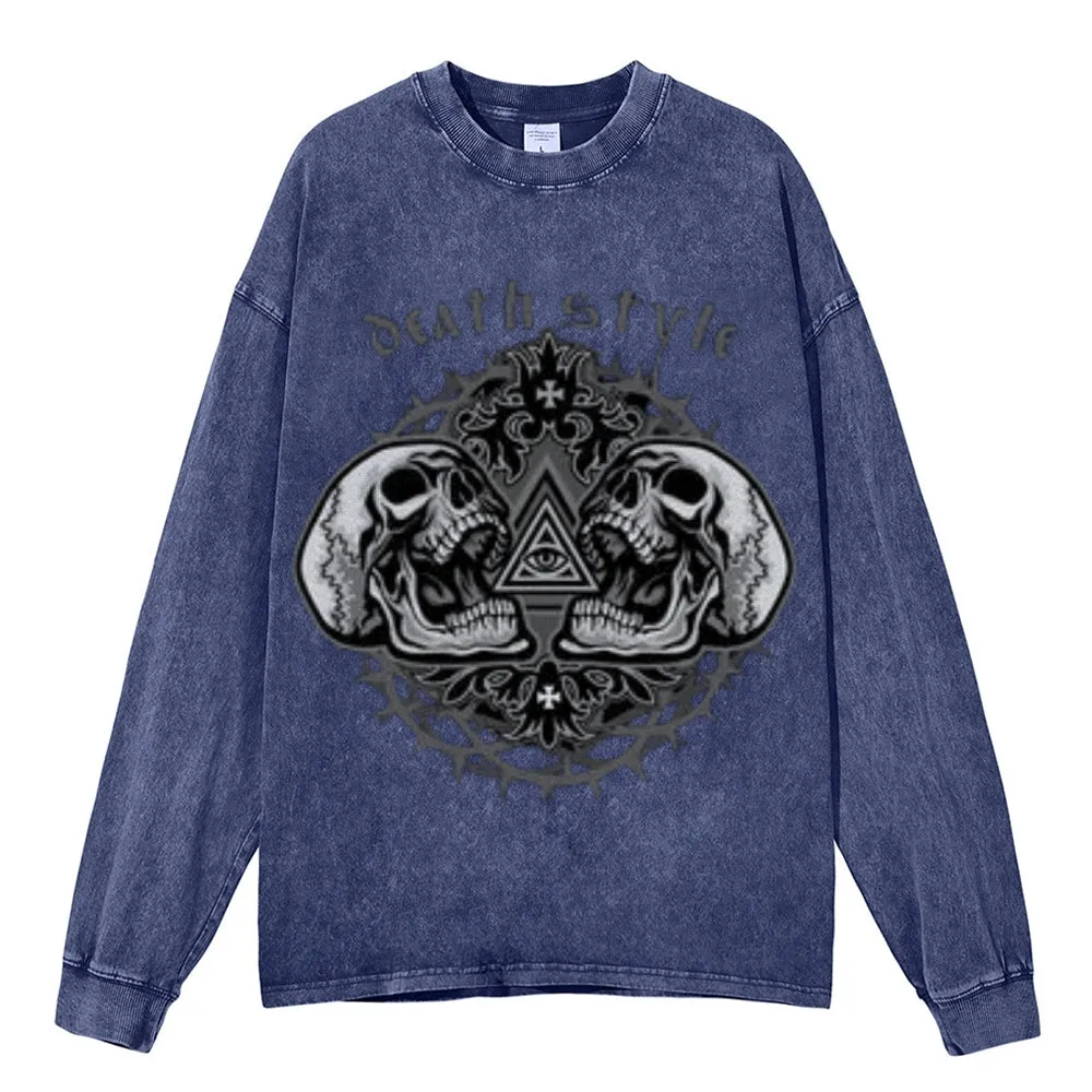 Oversized Vintage Washed Gothic Death Style Graphic Sweatshirt