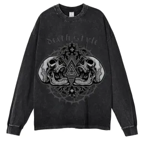 Oversized Vintage Washed Gothic Death Style Graphic Sweatshirt