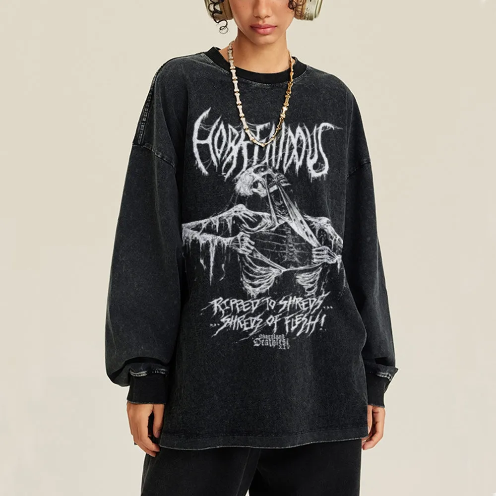 Oversized Vintage Washed Gothic Skeleton Graphic Sweatshirt