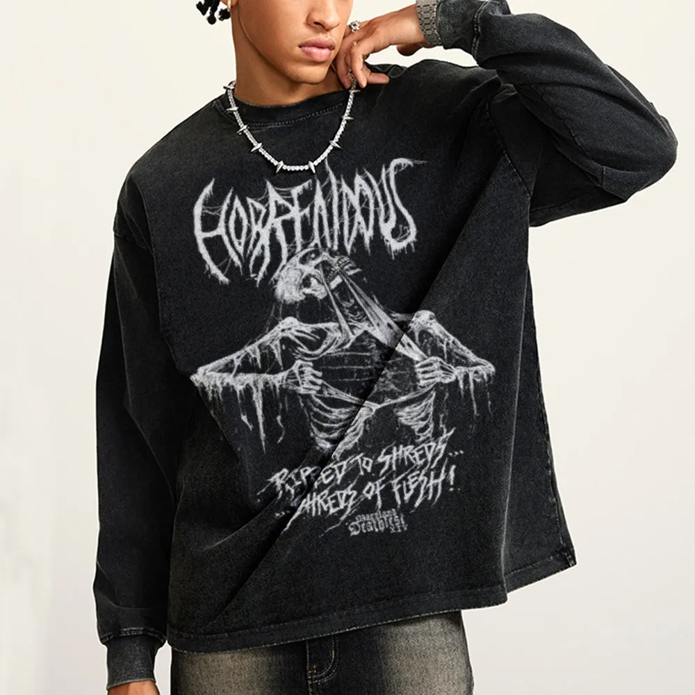Oversized Vintage Washed Gothic Skeleton Graphic Sweatshirt