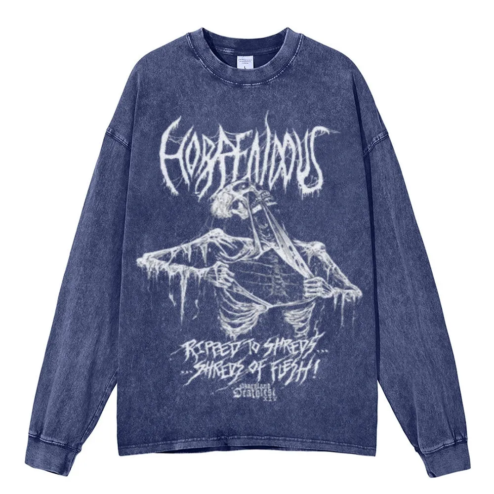 Oversized Vintage Washed Gothic Skeleton Graphic Sweatshirt
