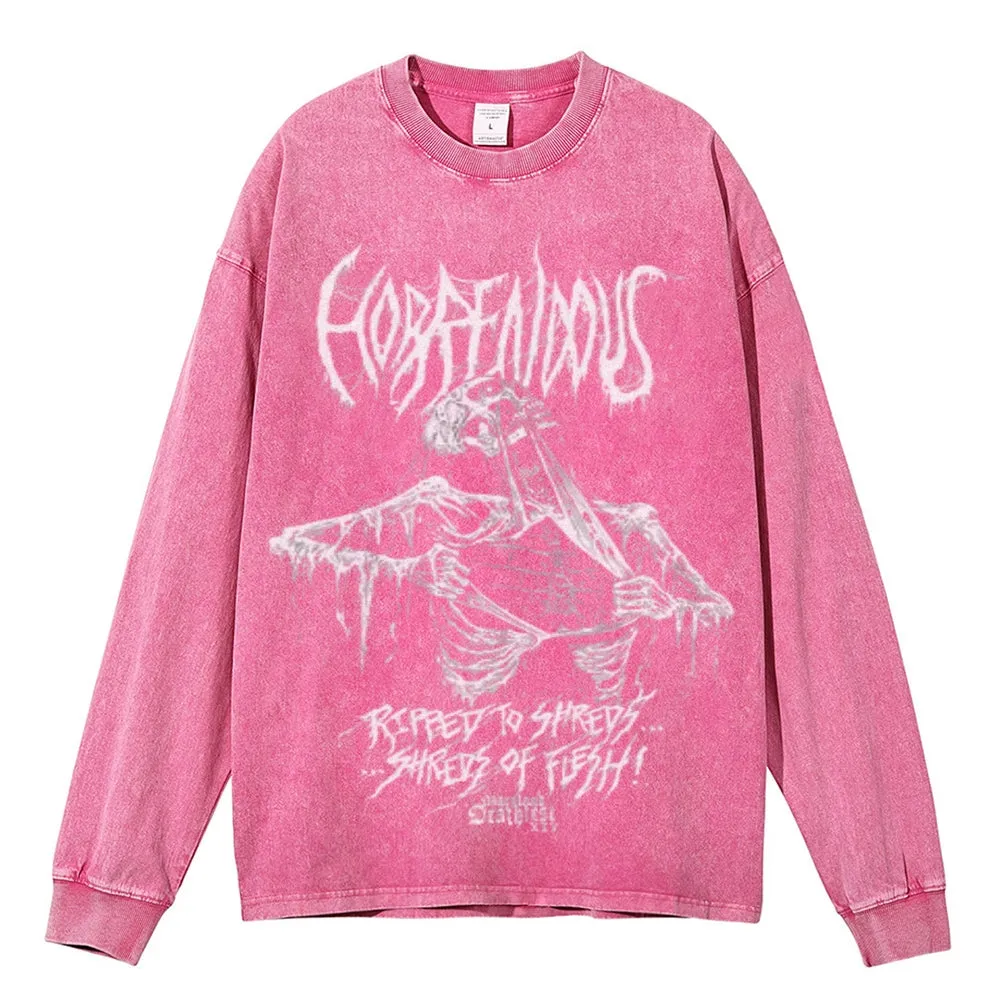 Oversized Vintage Washed Gothic Skeleton Graphic Sweatshirt