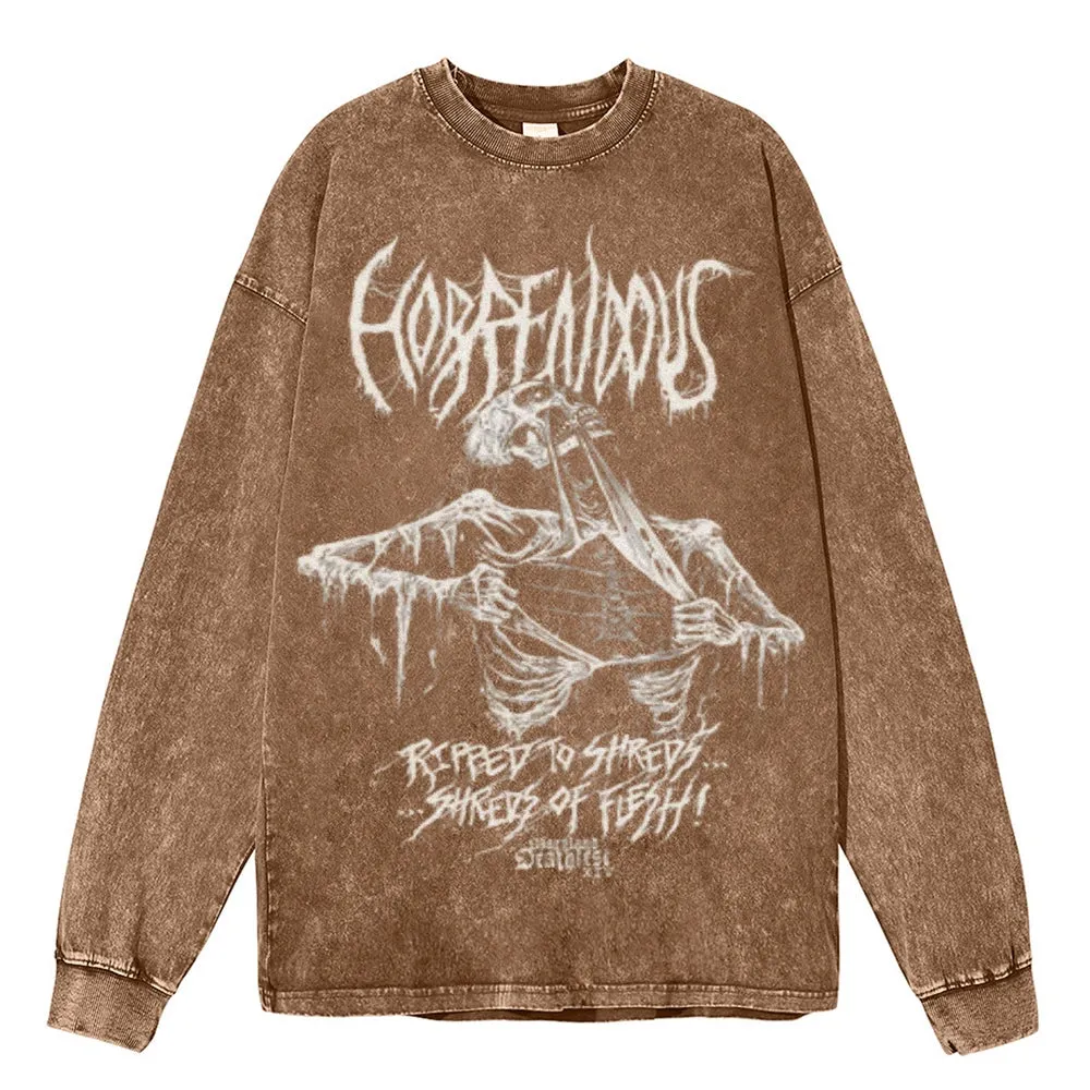 Oversized Vintage Washed Gothic Skeleton Graphic Sweatshirt