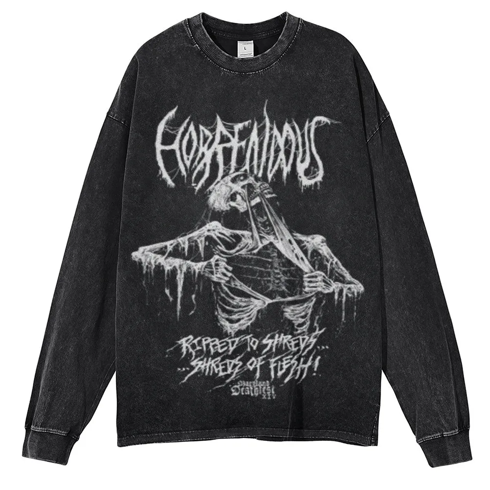 Oversized Vintage Washed Gothic Skeleton Graphic Sweatshirt