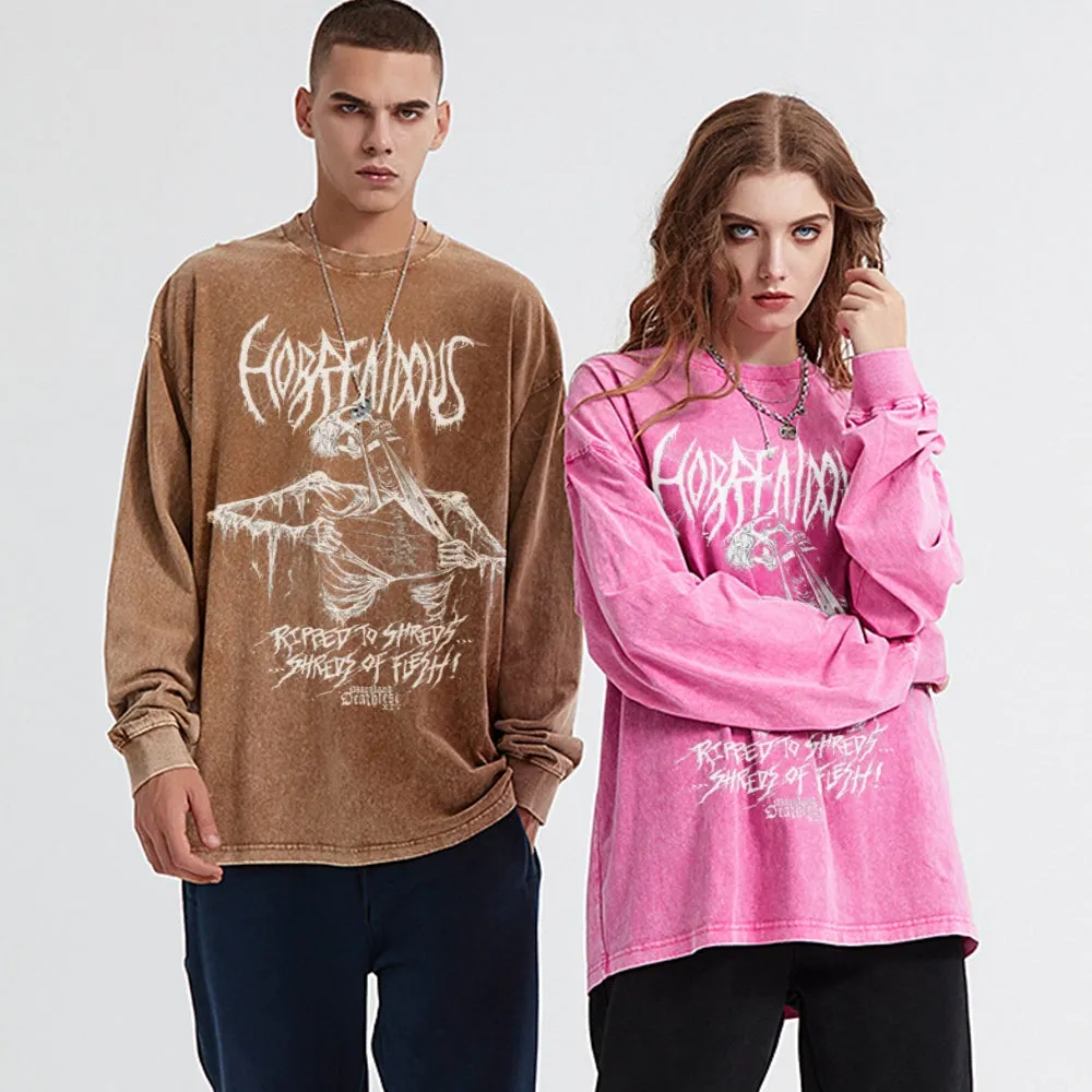 Oversized Vintage Washed Gothic Skeleton Graphic Sweatshirt