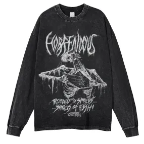 Oversized Vintage Washed Gothic Skeleton Graphic Sweatshirt