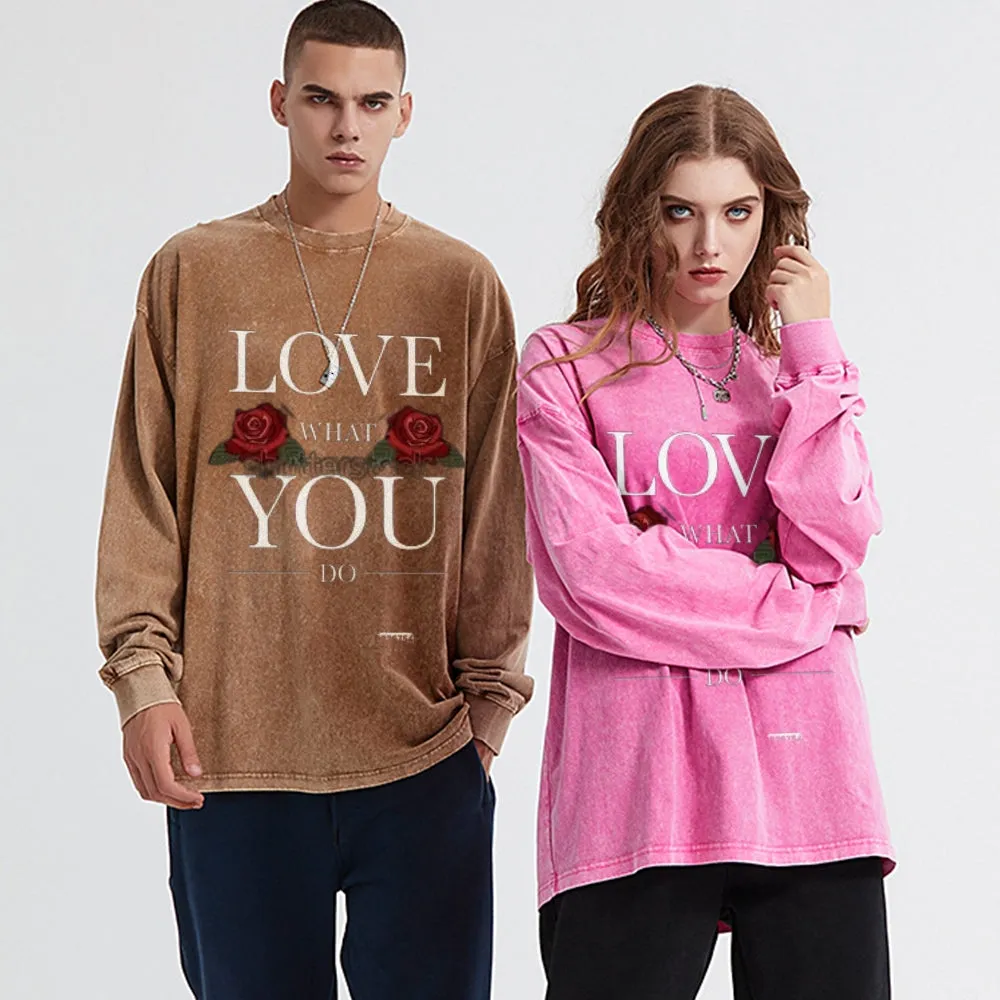 Oversized Vintage Washed LOVE WHATI YOU DO Graphic Sweatshirt