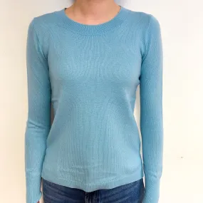 Pale Aqua Blue Cashmere Crew Neck Jumper Extra Small