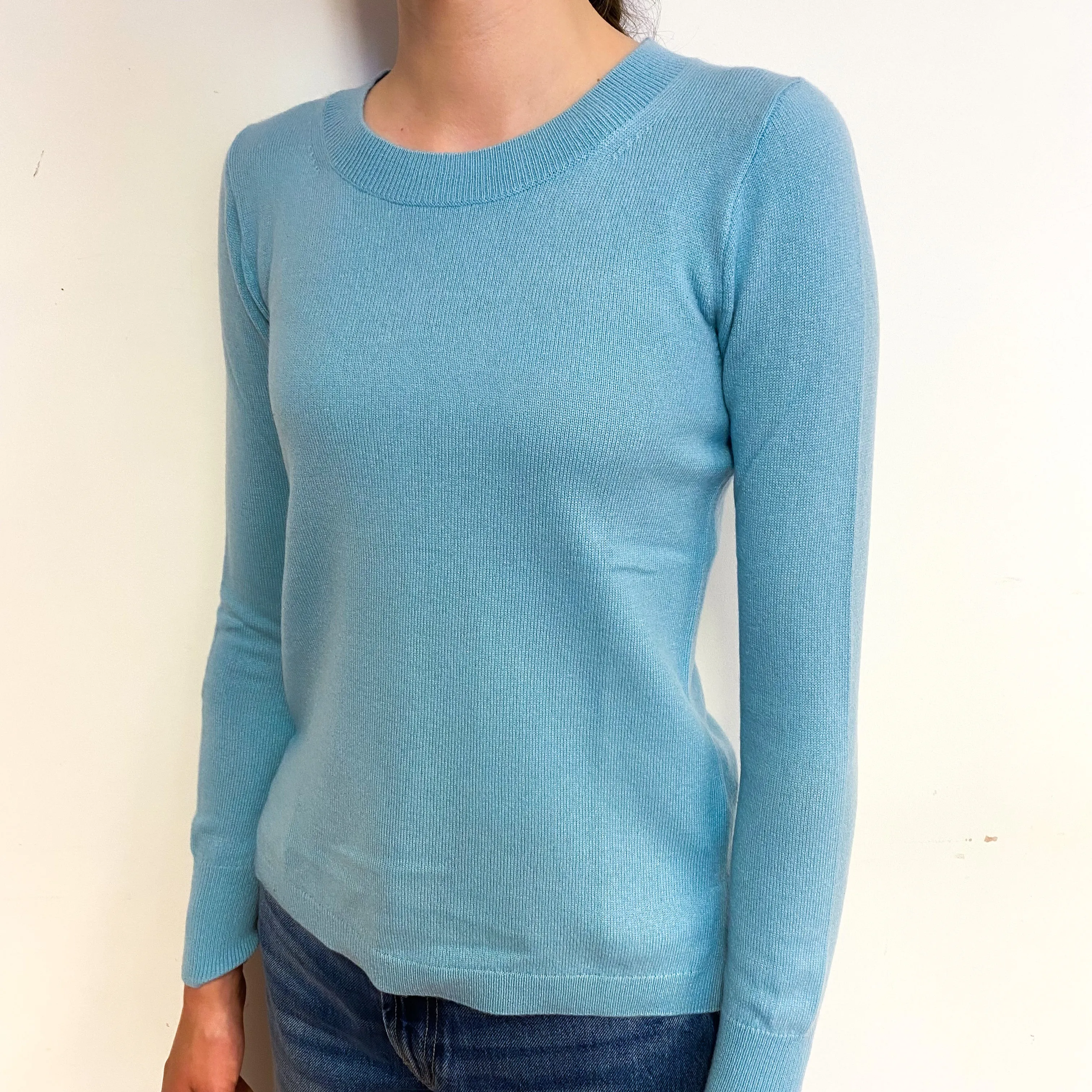 Pale Aqua Blue Cashmere Crew Neck Jumper Extra Small