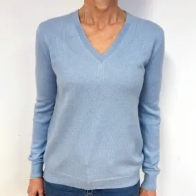 Pale Blue Cashmere V-Neck Jumper Medium