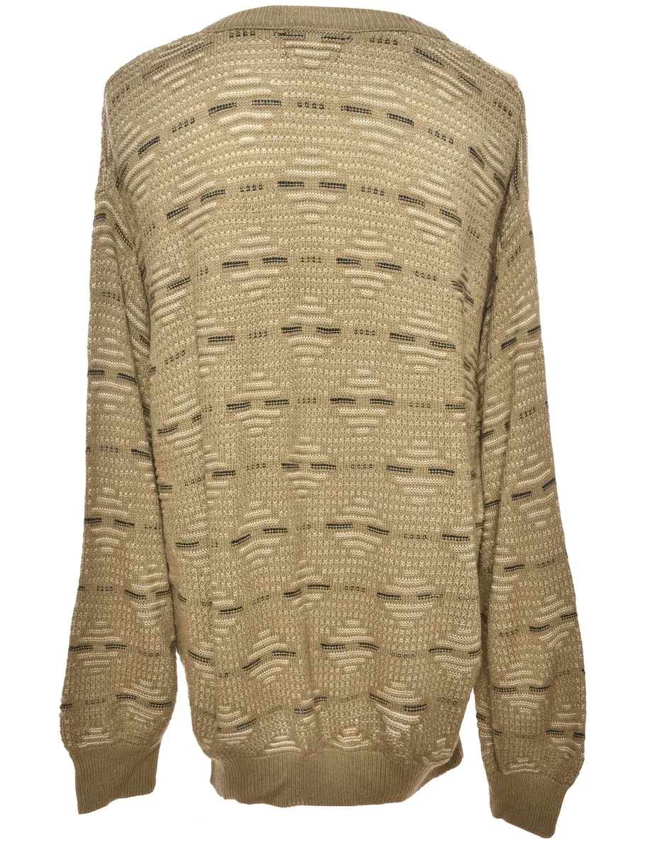 Patterned Brown Knit Jumper - M