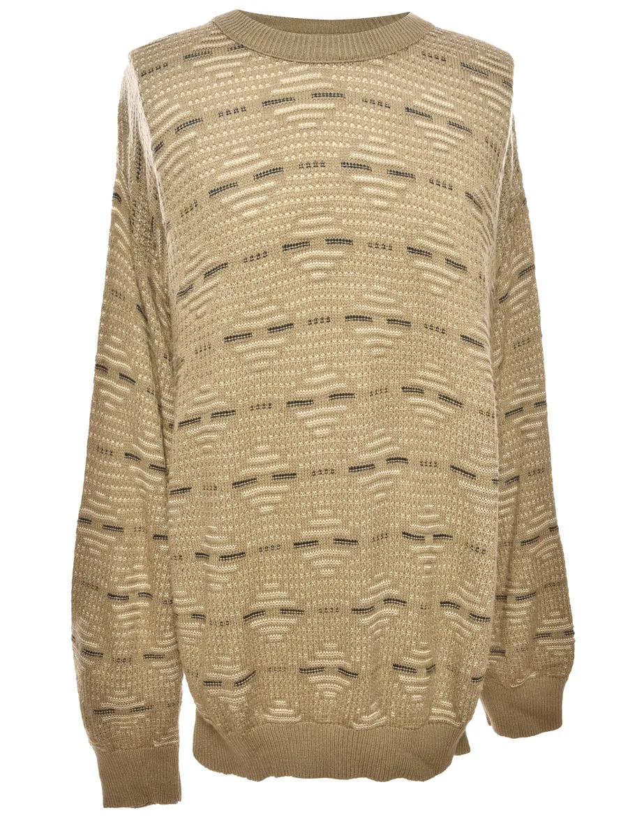 Patterned Brown Knit Jumper - M
