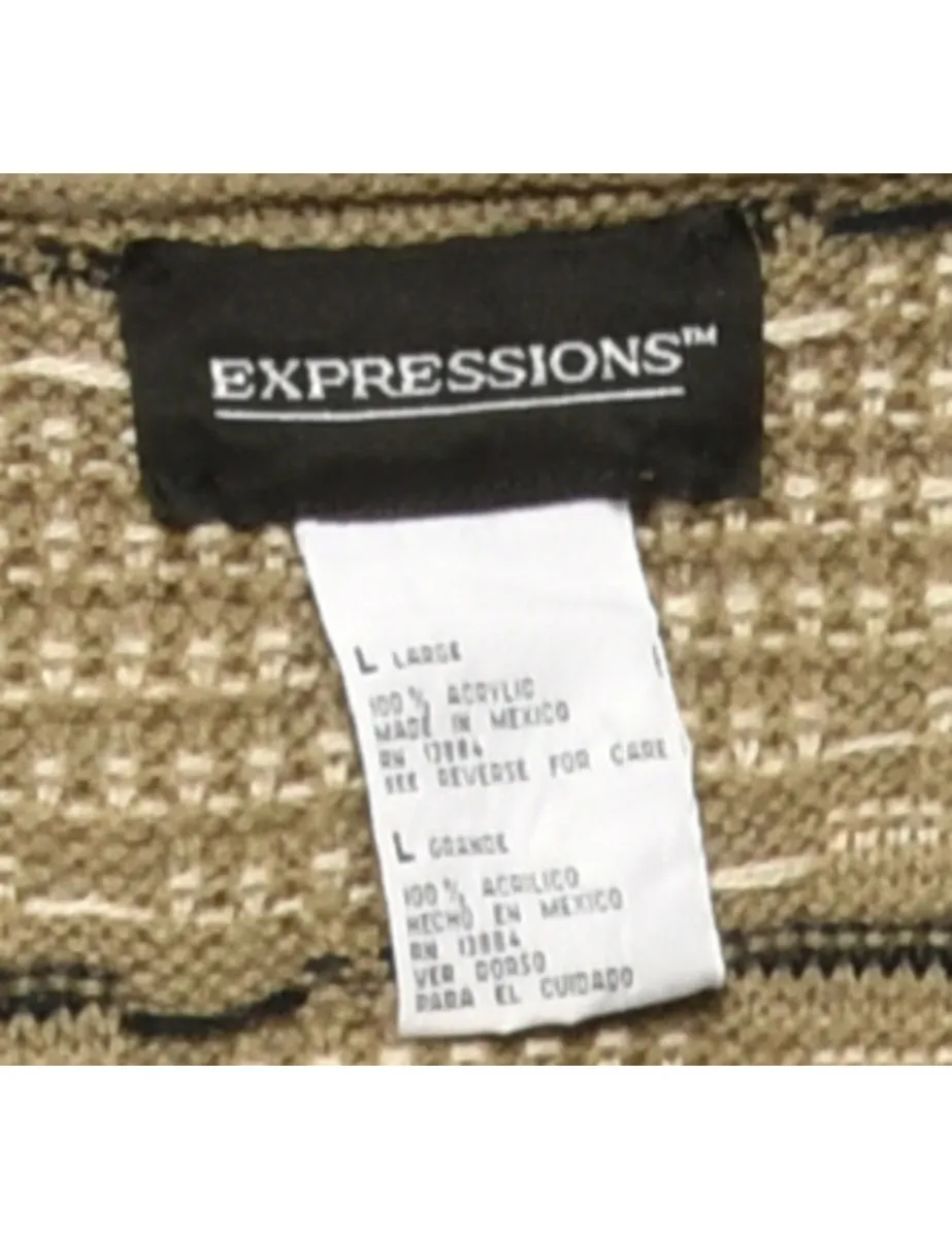 Patterned Brown Knit Jumper - M