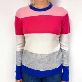 Pink and Blue Stripe Cashmere Crew Neck Jumper Small