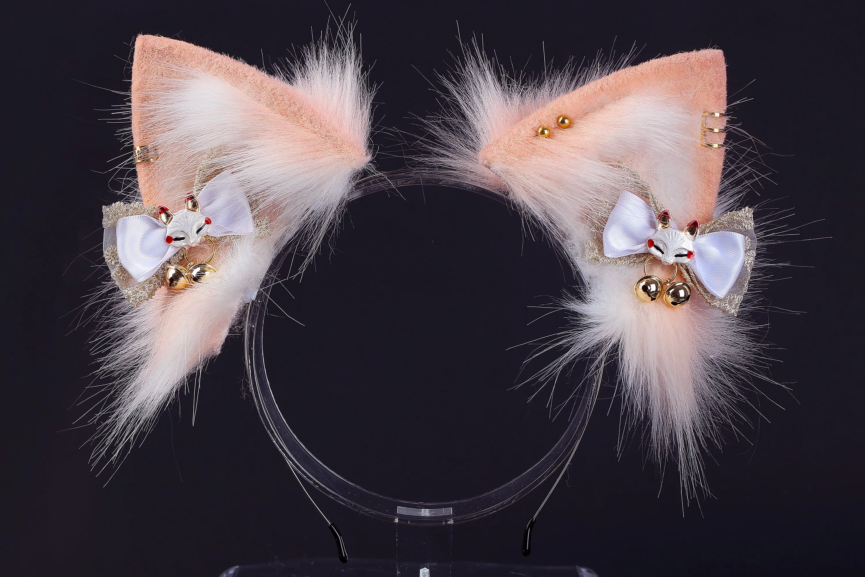 Pink white faux fur fox tail plug and ear wolf tail buttplug and ear kitten ear and tail plug set curved tail and ear plug cosplay -mature