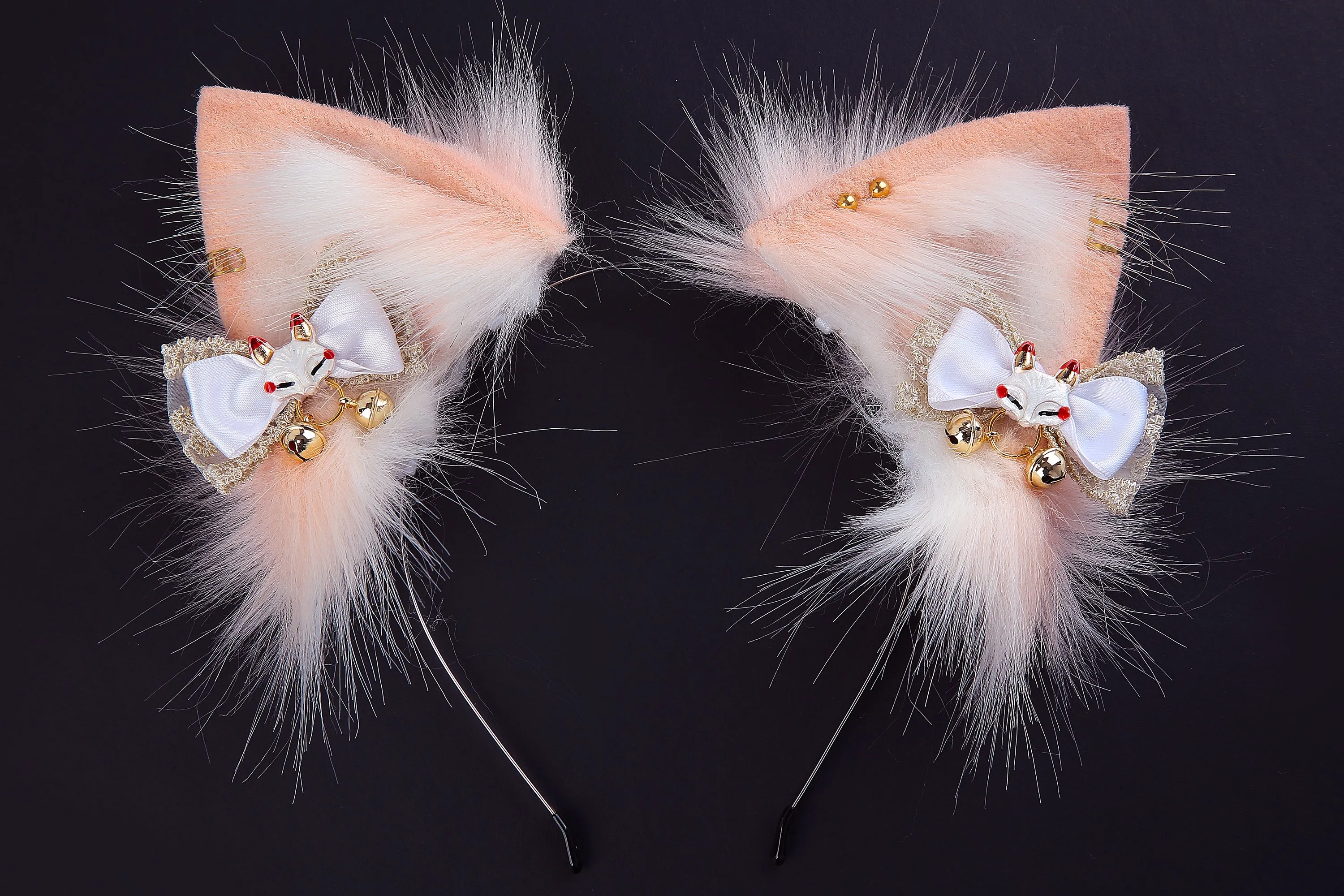 Pink white faux fur fox tail plug and ear wolf tail buttplug and ear kitten ear and tail plug set curved tail and ear plug cosplay -mature