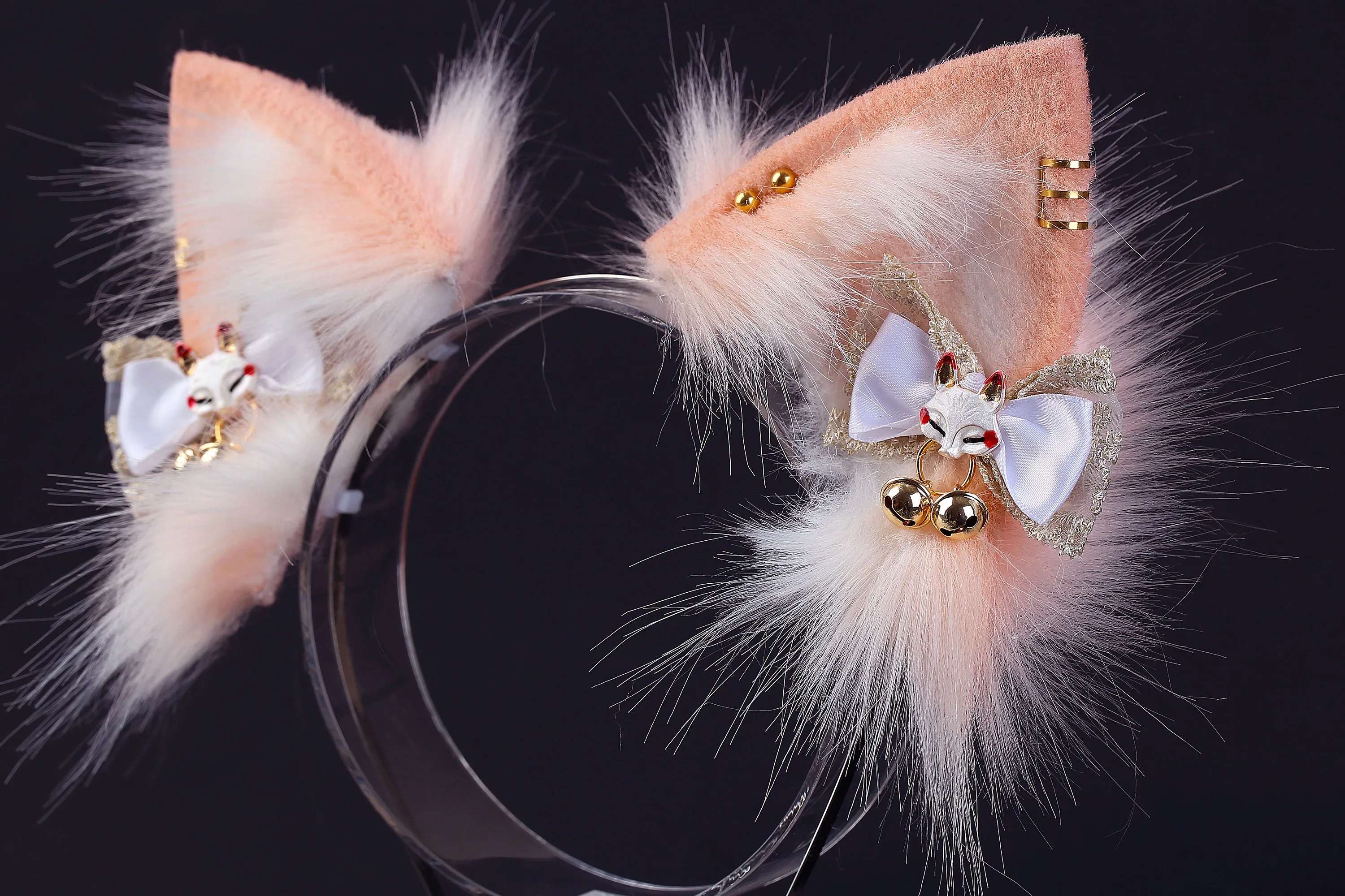 Pink white faux fur fox tail plug and ear wolf tail buttplug and ear kitten ear and tail plug set curved tail and ear plug cosplay -mature