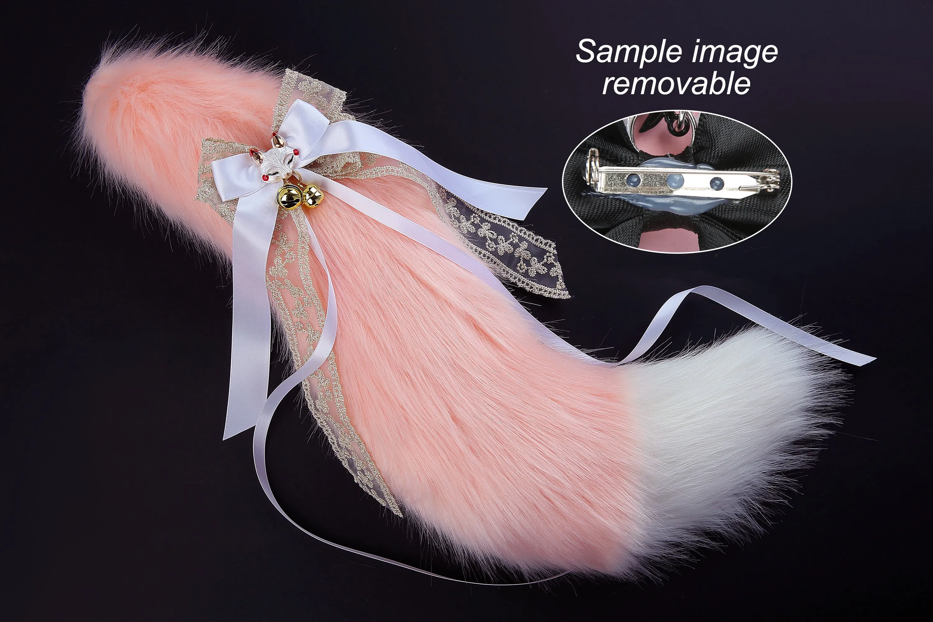 Pink white faux fur fox tail plug and ear wolf tail buttplug and ear kitten ear and tail plug set curved tail and ear plug cosplay -mature