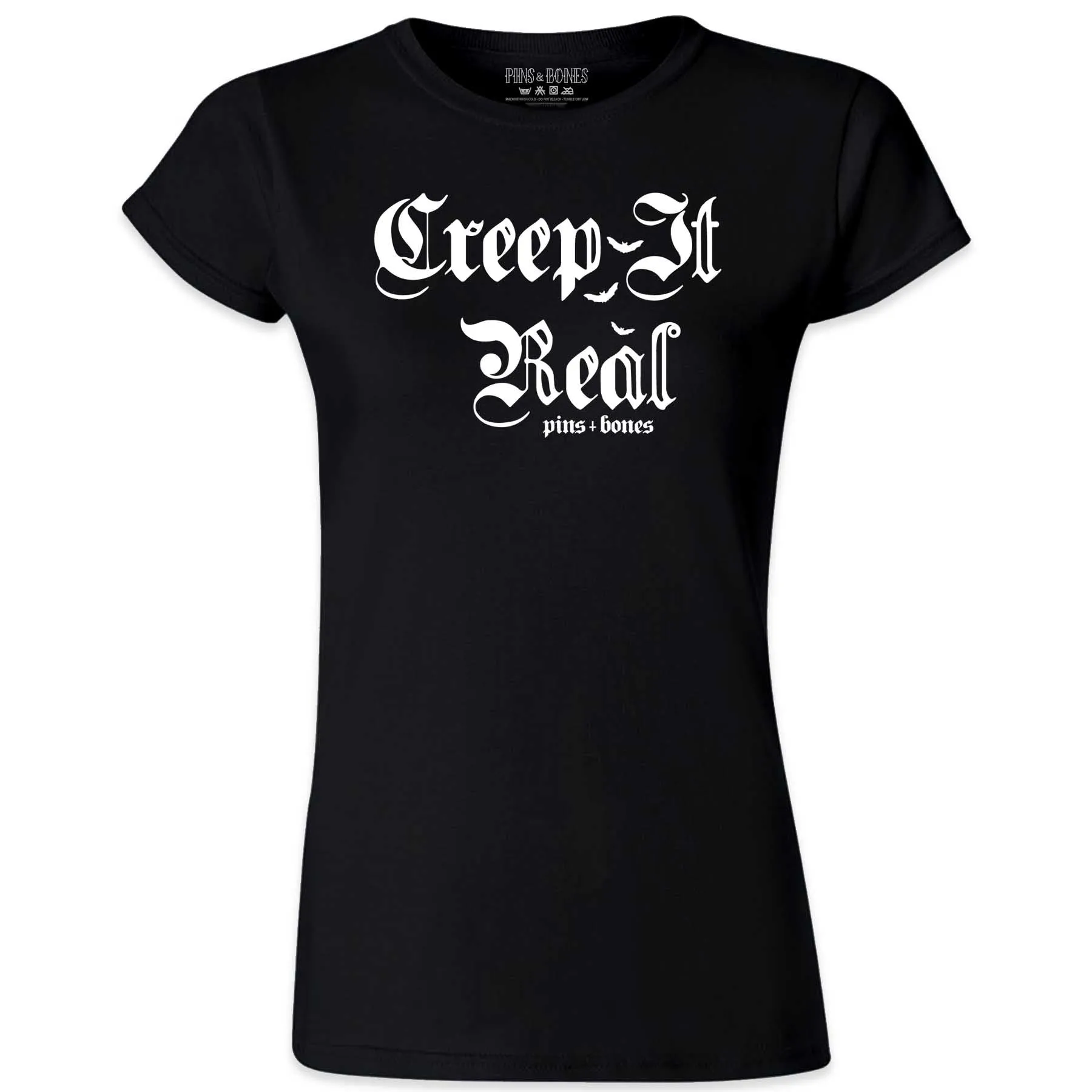 Pins & Bones Creep it Real, Goth Punk, Black Womens Dark Apparel, Alternative Fashion T Shirt